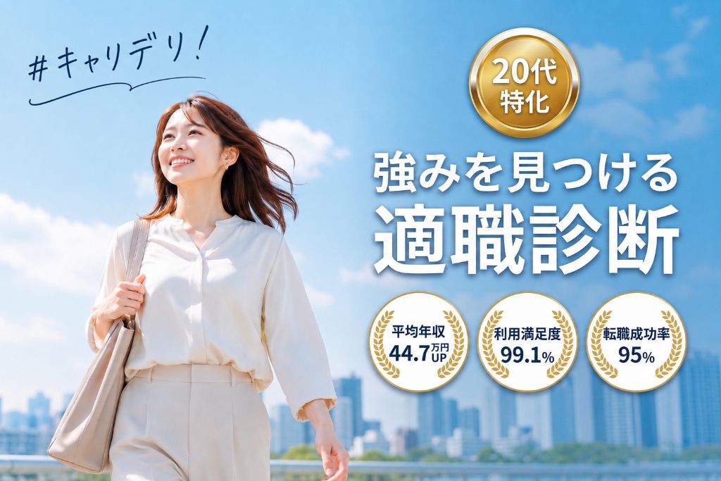 20代限定　強みを見つける適職診断｜平均年収44.7万円UP・利用満足度99.1％・転職成功率95％